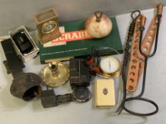COLLECTABLES - Angelus mantel clock, old Bible, other vintage items including camera, Toshiba