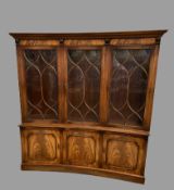 CONCAVE BOOKCASE CUPBOARD - reproduction with three glazed doors to the upper section and adjustable