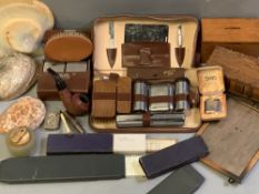 VINTAGE ASSORTMENT - Gent's vanity cases, treen collection boxes, shells, cased Ronson lighter,