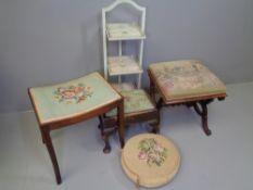 TAPESTRY TOPPED FOOTSTOOL - 19th Century 'X' frame, 48cms H, 44cms W, 44cms D, three other