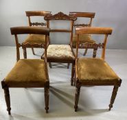 DINING CHAIRS - set of four Victorian mahogany with sabre backs and a dining chair with tapestry