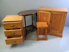 FURNITURE ASSORTMENT (four pieces) - two door oak cupboard, 77cms H, 80cms W, 40cms D, modern narrow