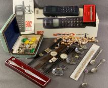 G S M ORBITAL POCKET PHONE 902 in a box, commemorative spoons, wristwatches, costume jewellery ETC