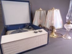 PICNIC GRAMOPHONE - mid Century and a quantity of ornate table/oil lamps