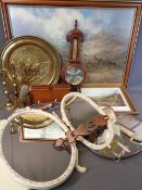 BAROMETER, brassware, Regent vintage dressing tableware, print after PRUDENCE TURNER and a Welsh