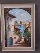 G MUNAR oil on canvas - Continental townscape, 59 x 39cms and an oil on canvas - alpine