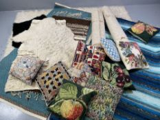 HOME FURNISHINGS - sheepskin style and other rugs and a quantity of tapestry cushions