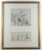 LOUIS MARIE FOUDAQ (French, 1840-1914) pencil - two figurative drawings with annotations, 20 x 22cms