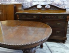 EDWARDIAN MAHOGANY SIDEBOARD & VICTORIAN-STYLE DINING TABLE, sideboard with six graduated drawers,