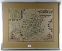 JOHN SPEED hand-coloured antiquarian map - 'Montgomery Shire described by Christopher Saxton,
