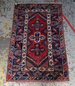 TURKISH DOSMEALTI RUG, triple four point stars to the red field with blue triangle edge, within blue