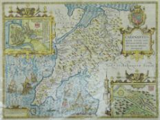 JOHN SPEED antique map of Caernarvon (Bassett & Chiswell) 1676, modern coloured, 41 x 53.5cms,