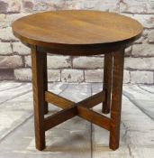 ARTS & CRAFTS STICKLEY-STYLE JOINED OAK TABLE, circular with four uprights and X-stretcher, ebony