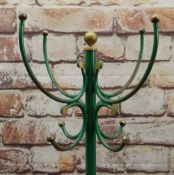 CONTINENTAL PAINTED WROUGHT IRON HAT STAND with gilt ball finials, later gold and green paint,