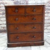 LATE VICTORIAN WALNUT CHEST, fitted two short and three long drawers, turned handles, plinth base,