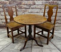 EARLY 19TH CENTURY MAHOGANY TRIPOD TABLE & TWO COUNTRY GEORGIAN OAK ARMCHAIRS, table 69cms