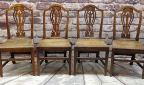 SET OF FOUR EARLY 19TH CENTURY OAK SIDE CHAIRS with pierced vase splats, tapering solid seats and