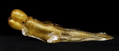 GUILIANO TOSI (b. 1942) FOR MURANO GLASS: aventurine glass sculpture of reclining embracing figures,