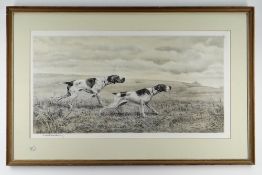 LEON DANCHIN (1887-1939) etching with colour - Pointers, signed in pencil, 33 x 65cms