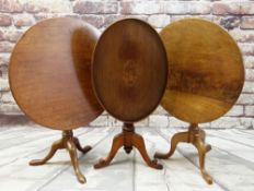 THREE 19TH CENTURY TRIPOD TABLES including one with oval tray top with shell pattera inlaid