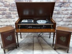 'PERIOD HIGH FIDELITY' MAHOGANY MUSIC CENTRE IN GEORGIAN-STYLE CASE, containing Hitachi stereo