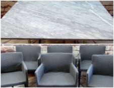 CONTEMPORARY ITALIAN MAXALTO GREY VEINED MARBLE & CHROME DINING TABLE & SIX DINING CHAIRS, table