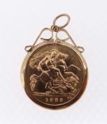 ELIZABETH II GOLD HALF SOVEREIGN, 1982, in 9ct gold mount, 5.1gms