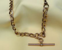 9CT GOLD ALBERT CURB LINK WATCH CHAIN, having 'T-bar', 35.5cms long, 33.8gms Condition: appears in