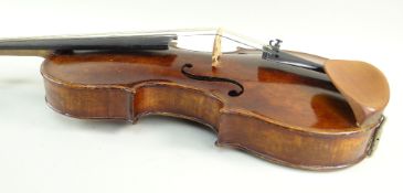EARLY 20TH GERMAN CENTURY VIOLIN, bearing label 'SIMONAZZI AMEDEO' LOB 14ins (35.8cms), bow, case
