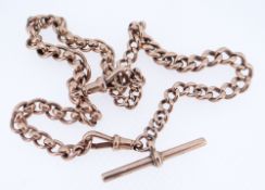 9CT GOLD MATCHED WATCH CHAIN, having T-bar, assorted curb links, 33.8gms