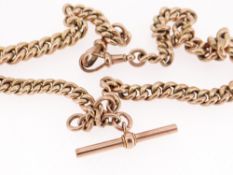9CT GOLD ALBERT CURB LINK CHAIN, with T-bar, 42.5cms, 29.9gms