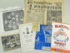 CARDIFF CITY F.C. 1927 FINAL TIE PROGRAM & MATCH TICKET, together with 1927 Cup team printed sheet..