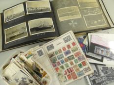 ASSORTED STAMPS, POSTCARDS & EPHEMERA comprising mid 20th century album of photographs including