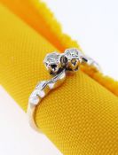 18CT GOLD & PLATINUM TWO STONE DIAMOND RING having twist shank, ring size O, 2.7gms, in Mason