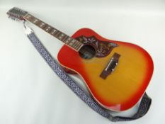 COLUMBUS HUMMINGBIRD 12-STRING ACOUSTIC GUITAR, cherry sunburst finish, fretboard with mother of