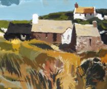 DONALD McINTYRE oil on board - entitled verso 'Cottages, Anglesey', signed, 43 x 50cms Provenance:
