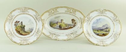 RARE NANTGARW PORCELAIN TOPOGRAPHICAL PART DESSERT-SERVICE in three parts, comprising two circular