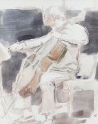 GORDON STUART watercolour - study of a cello player, signed with initials, 30 x 23cms Provenance: