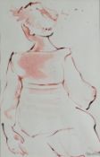 TOM NASH watercolour - study of a lady from the rear in Arles, France, signed, 23 x 15cms