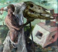 CLIVE HICKS-JENKINS varnished acrylic on Arches paper - entitled verso 'Mari Lwyd Unmasked' signed