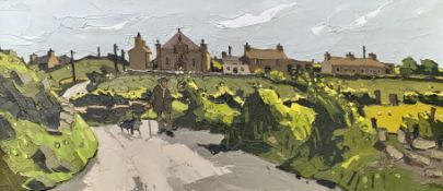 SIR KYFFIN WILLIAMS RA oil on canvas - Ynys Mon (Anglesey) landscape with farmer and dog walking
