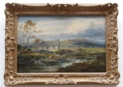 WILLIAM HENRY MANDER oil on canvas - river with cottage, entitled verso 'Sketch at Towyn, N. Wales',