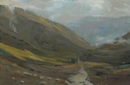 IEUAN MEIRION PUGH oil on canvas - valley landscape, signed, 48 x 71cms Provenance: private