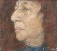 GORDON STUART oil on canvas board - head and shoulders portrait of Bernice Rubens, Booker prize-