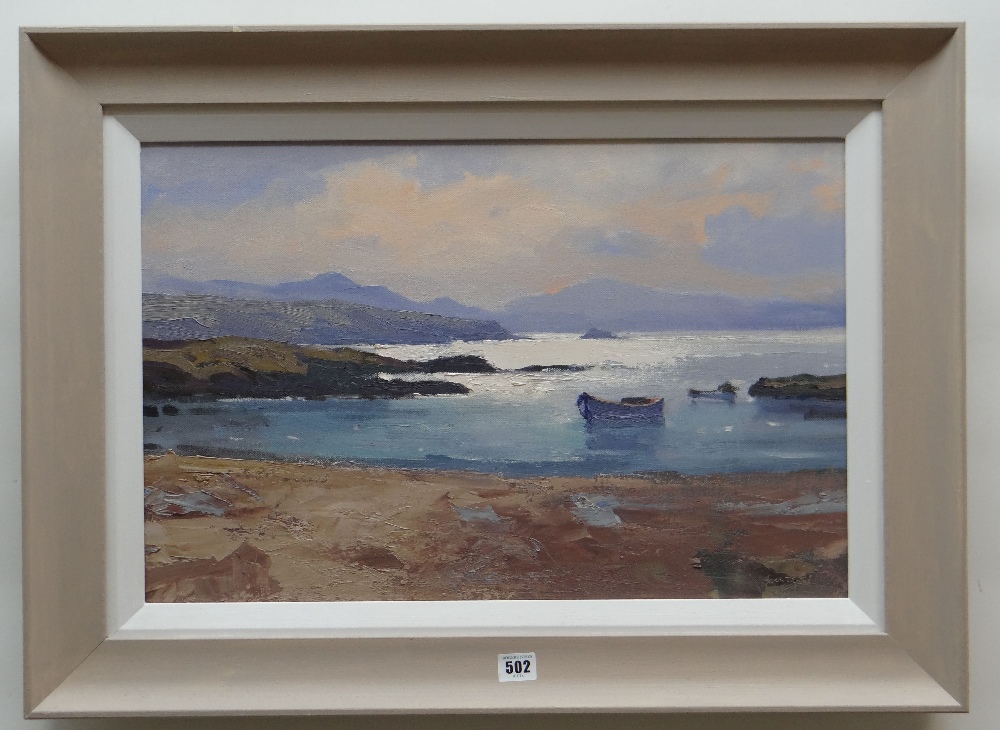 GARETH THOMAS oil on canvas - entitled verso 'Looking towards Snowdon from Anglesey', signed, 39 x - Image 2 of 2