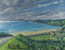 THOMAS HASKETT oil on card - Cardigan Bay coastline, signed with initials, 25 x 33cms Provenance: