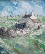 WYN HUGHES oil on board - whitewashed cottage, entitled verso 'Cae Bach', signed, 30 x 24cms