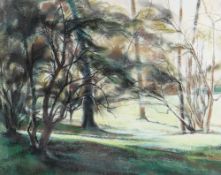 BERNICE CARLILL pastel - entitled verso on Attic Gallery Swansea label 'Trees in the Park' signed,