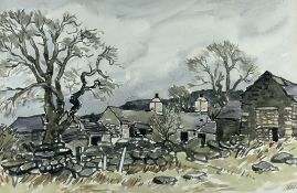 SIR KYFFIN WILLIAMS RA watercolour - old Eryri farmstead with trees, circa 1970, signed with