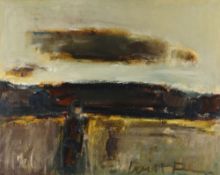 WILL ROBERTS oil on canvas - figure in field, entitled verso on Tegfryn Gallery label 'The Cloud